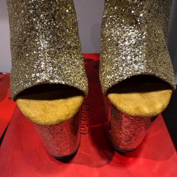 Pleaser Flamingo 1018G Gold Glitter Open Toe Lace Up back Size 7 - Picture 9 of 10